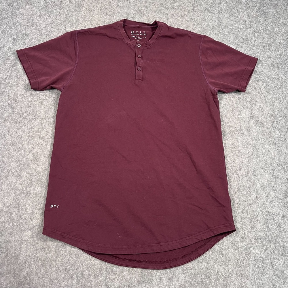 Bylt Premium Maroon Red‎ Short Sleeve Drop Cut Henley T-Shirt Men's Size Medium